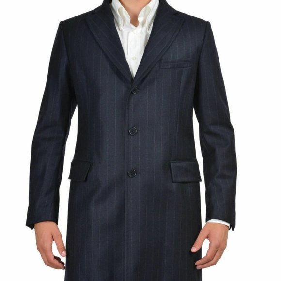 Ballantyne Blue Wool Striped Three Button Coat - Picture 1 of 7